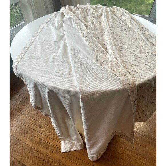 Vintage 1970s pleated curtain, beige brown blue geometric pattern, per panel - Picture 4 of 10